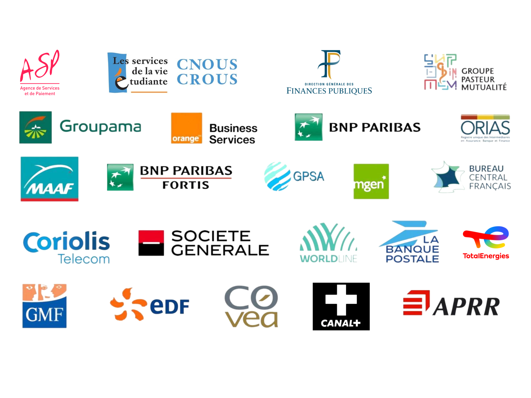 Nos clients 2024 - Banque, Assurance, service public, santé, energie, transport